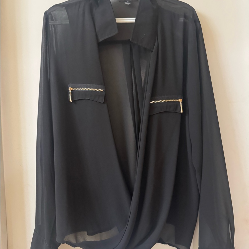 Forever 21 Black Sheer Blazer with Gold Accents